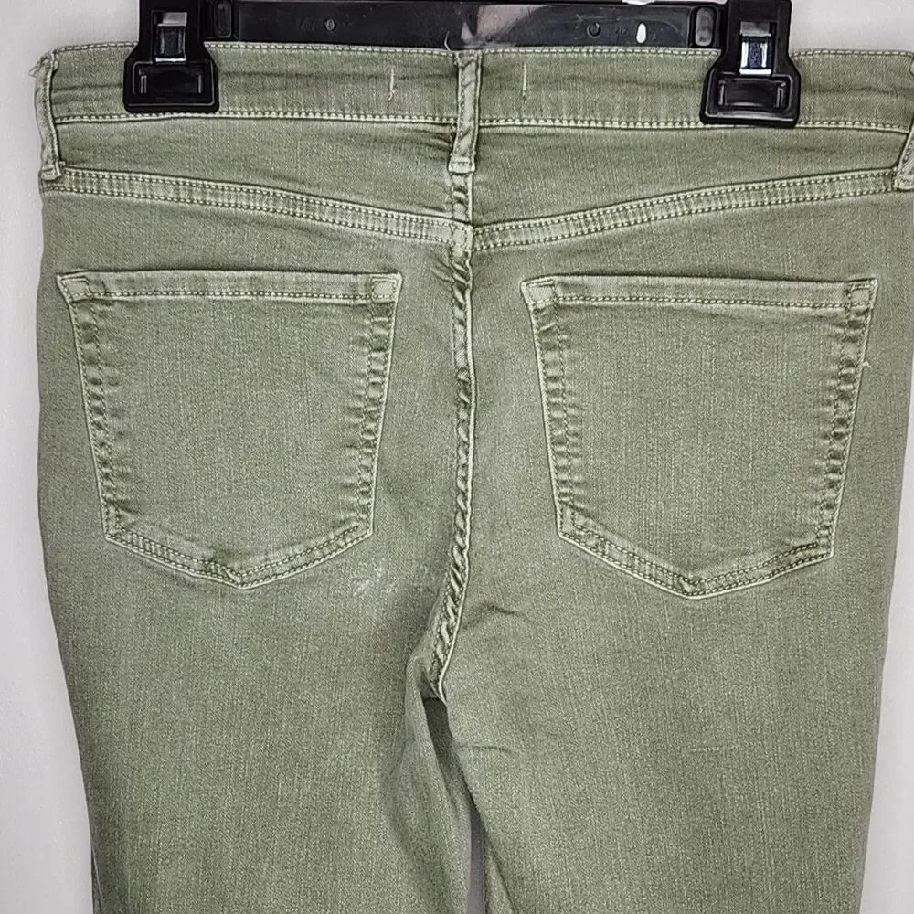 Free People Jeans Womens 29 Mid Rise Skinny Distressed w Pockets Green